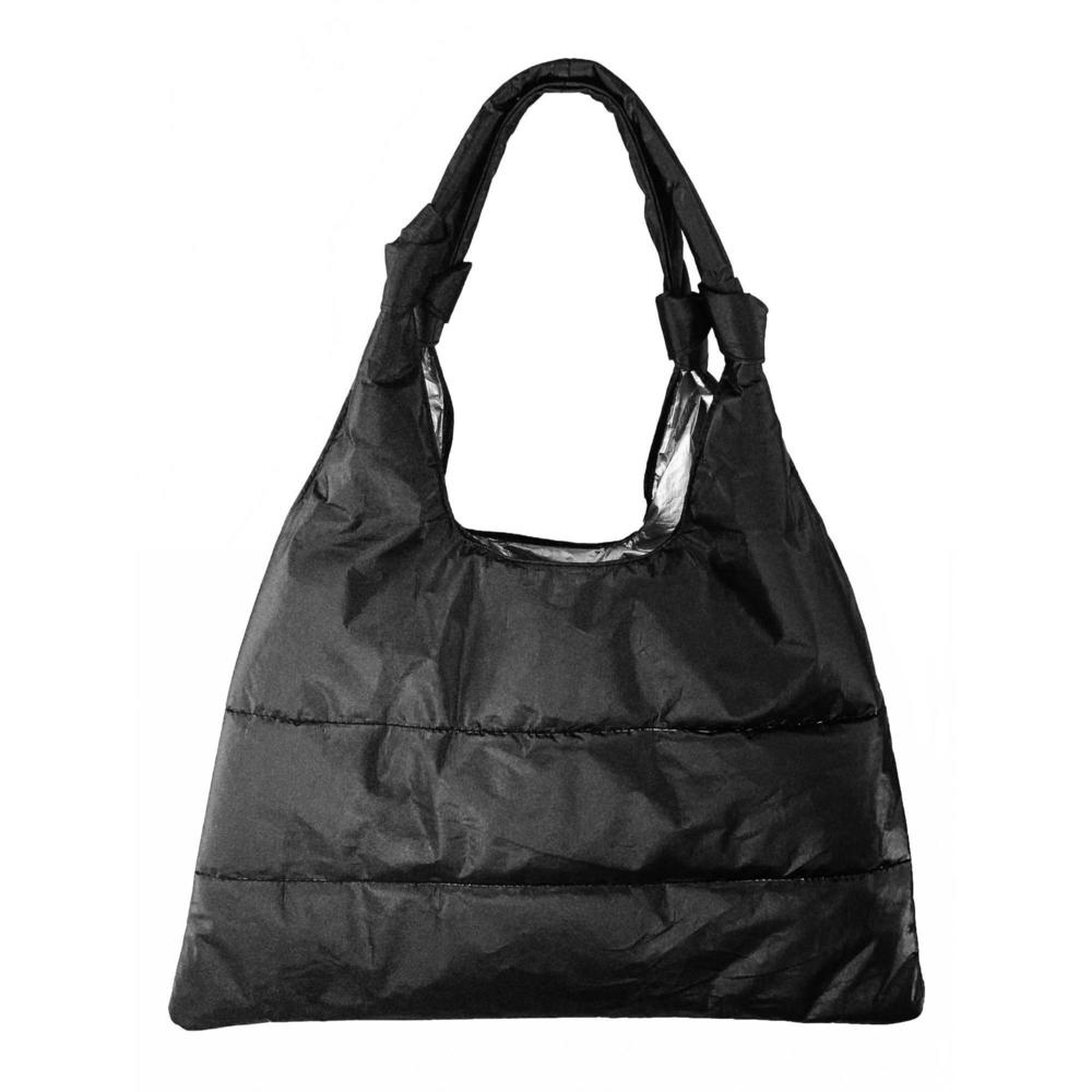NEW HI LOVE TRAVEL women's love me knot puffer tote in shimmer black
